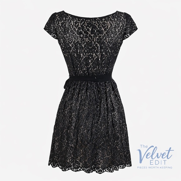 Elle Black Lace Fit & Flare Dress Size 4 | Scalloped Hem Cocktail Party - Picture 2 of 2